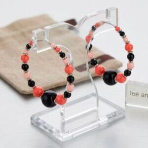 Lee Angel Pink  Black Statement Hoops  Preppy Boho Beaded Earrings NWT 98
